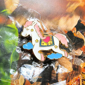 Pink white horse with yellow stars enamel pin backpack clothes hat bag denim cap